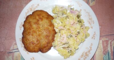 Fotografie řízku s bramborovým salátem