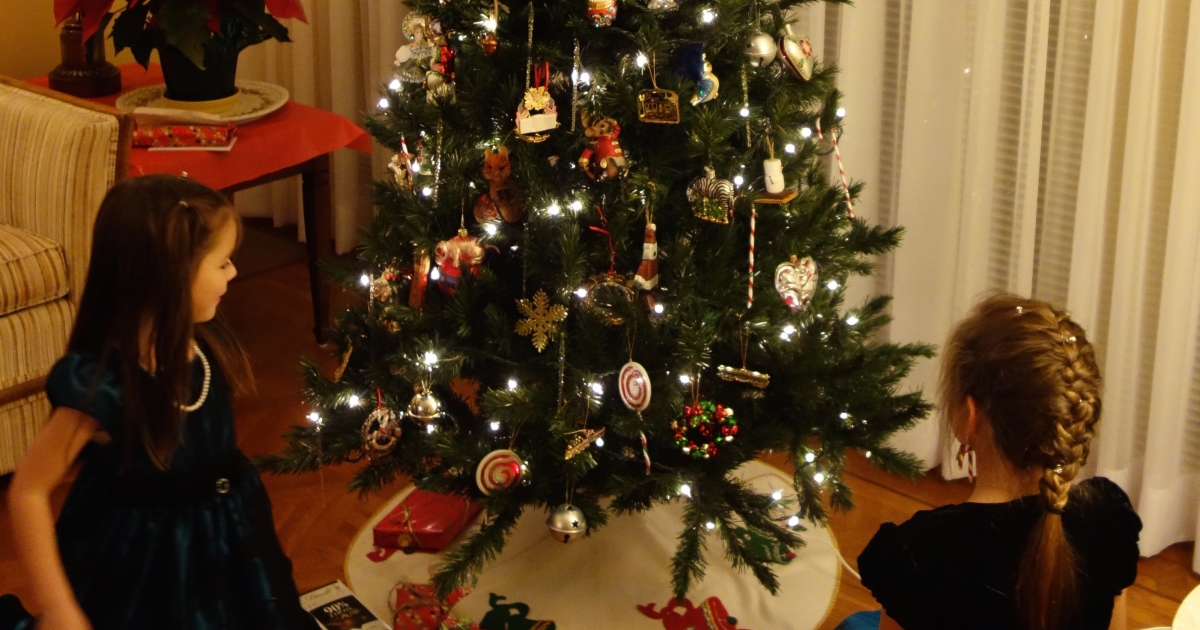 Fotografie dětí u vánočního stromečku